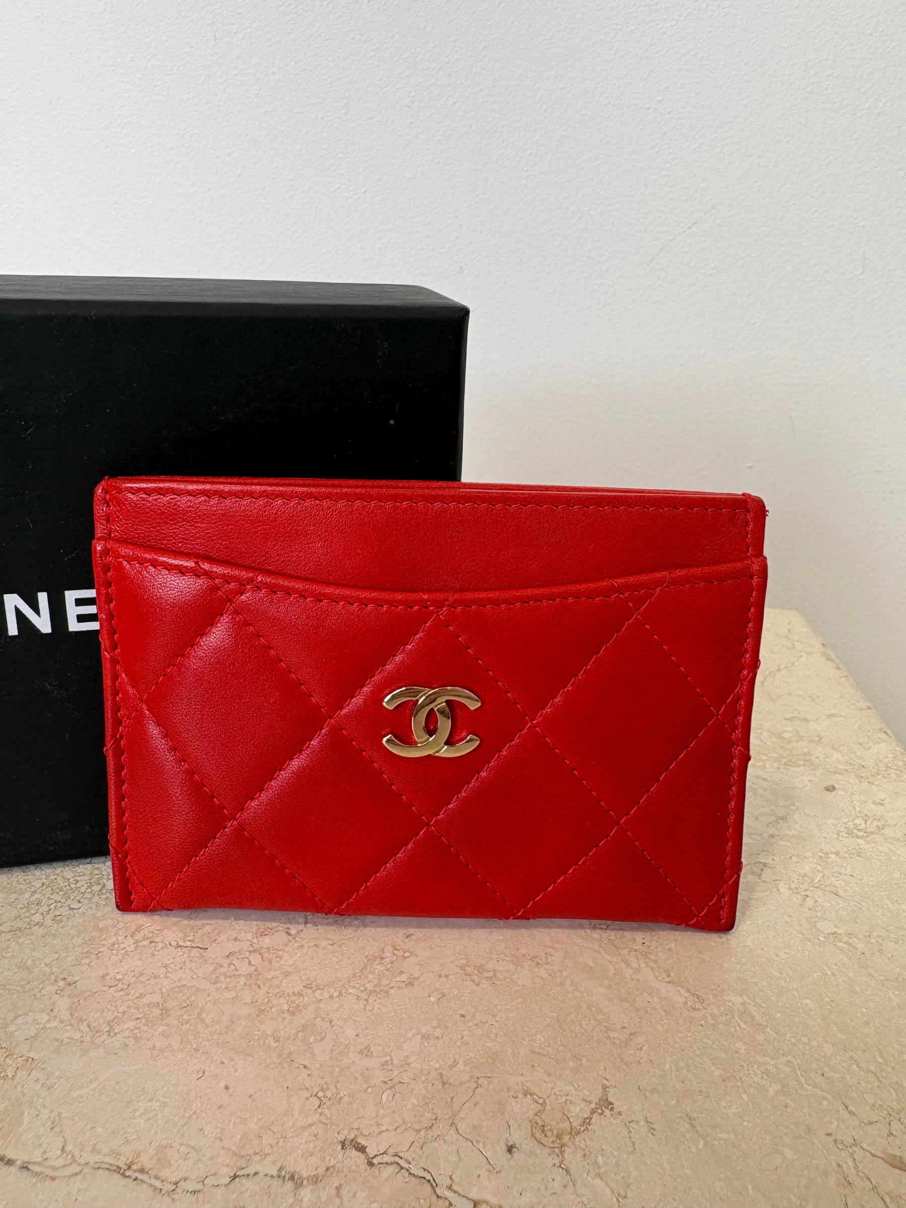 Chanel Red Leather Logo Card Holder