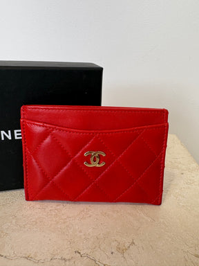 Chanel Red Leather Logo Card Holder