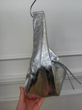 By Far Silver Crinkle Shoulder Hobo