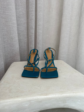 Bottega Veneta Teal Leather Strappy Stretch Sandal, 36.5