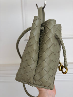 Bottega Veneta Sage Green Intercciato Leather Small Andiamo Bag