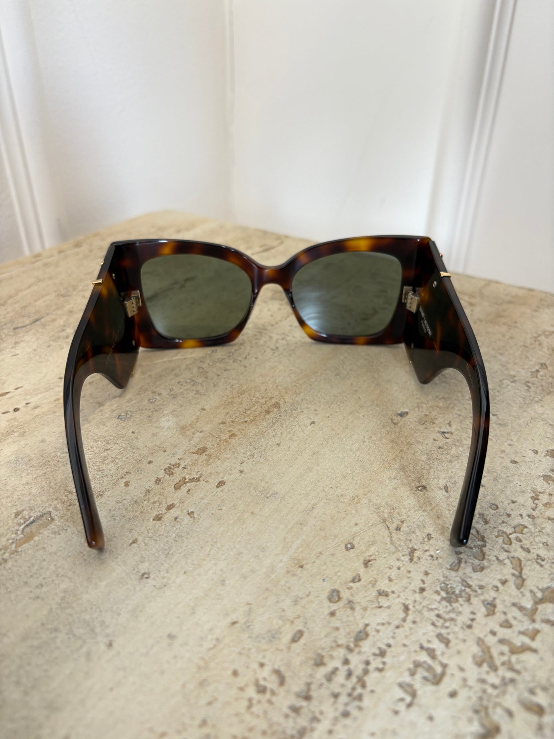 Saint Laurent Tortoishell Butterfly Logo Sunglasses