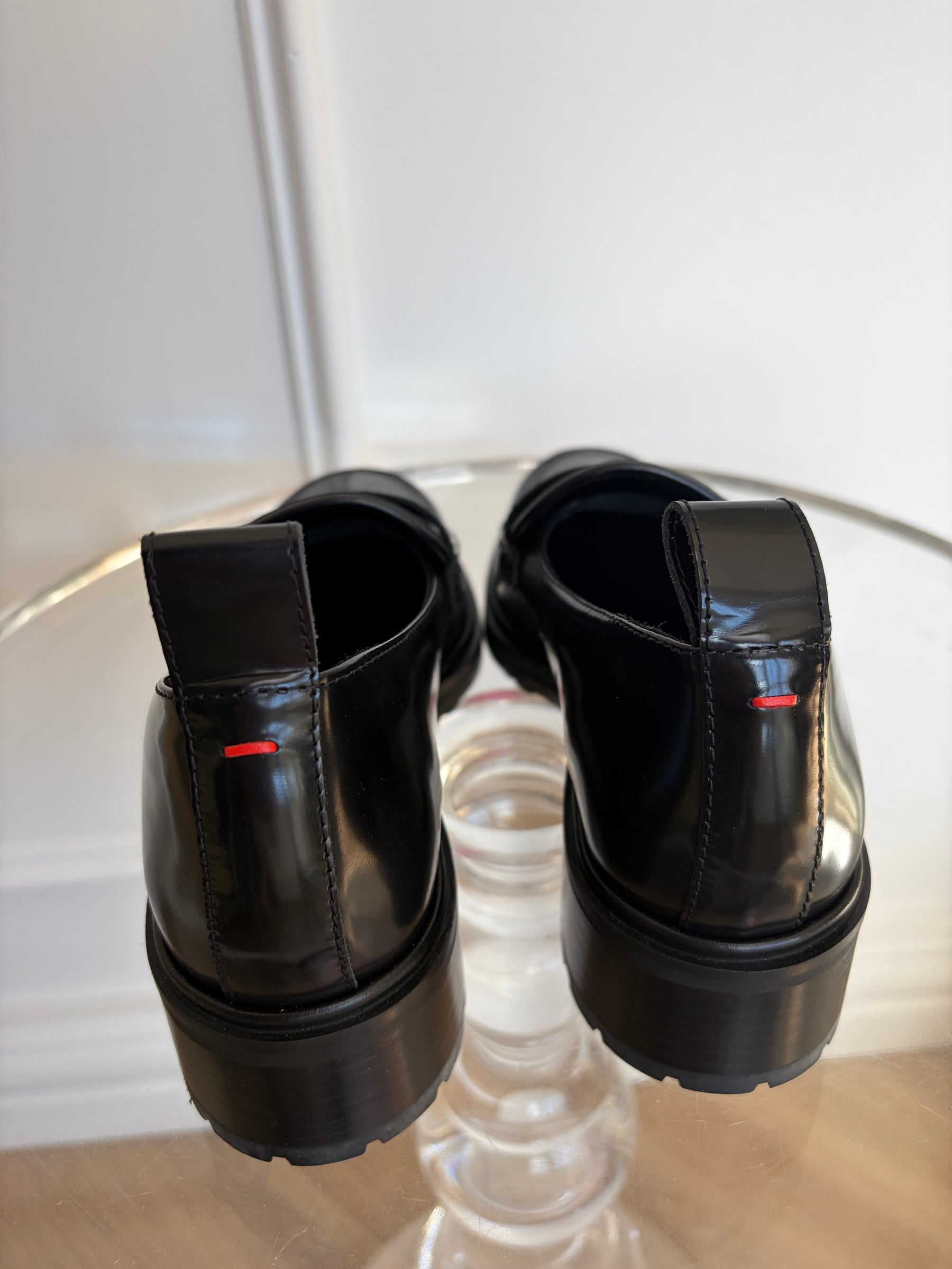 Aeyde Black Leather Chunky Loafers, 37