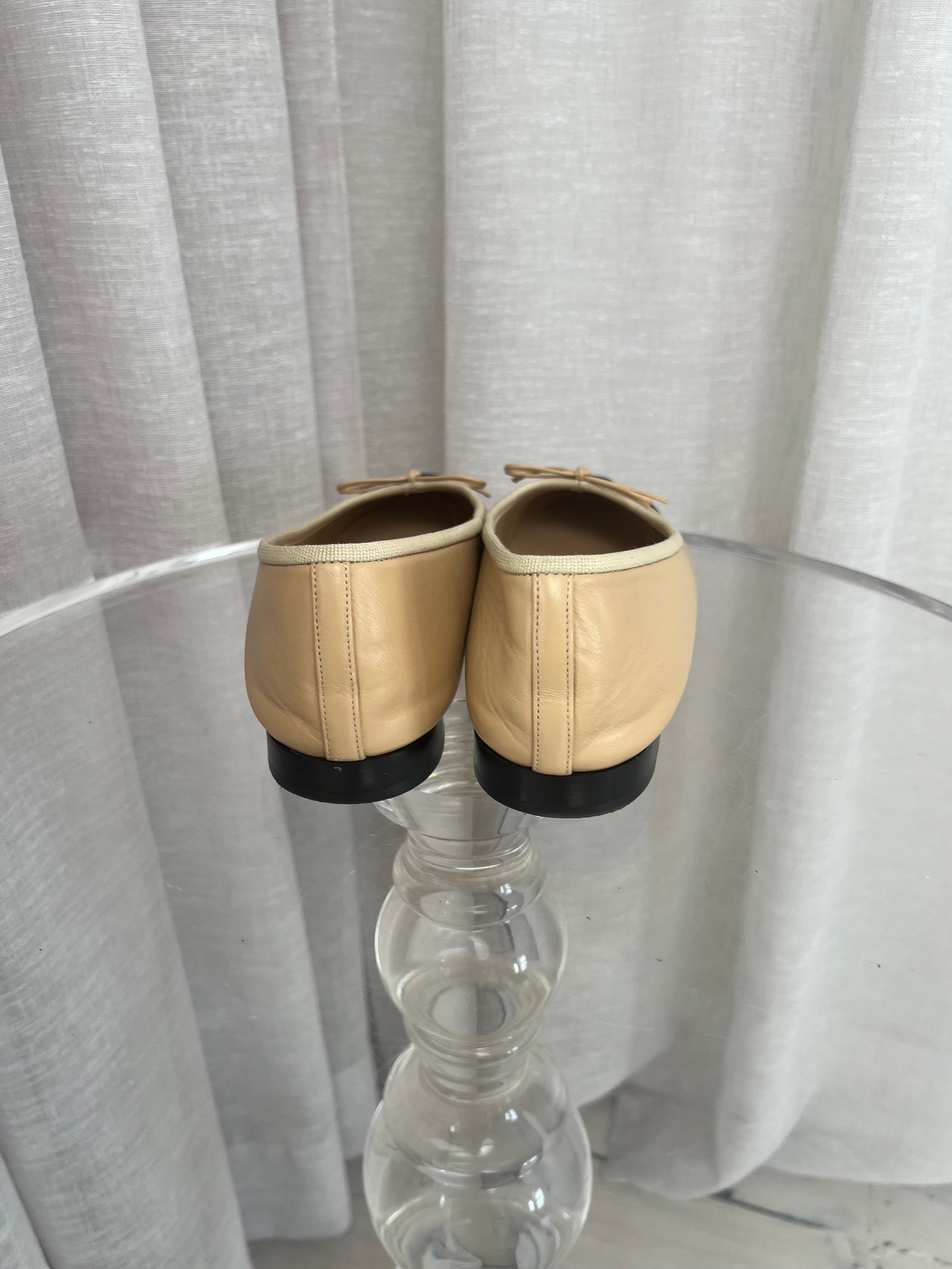 Chanel Beige and Black Ballet Flats, 40.5