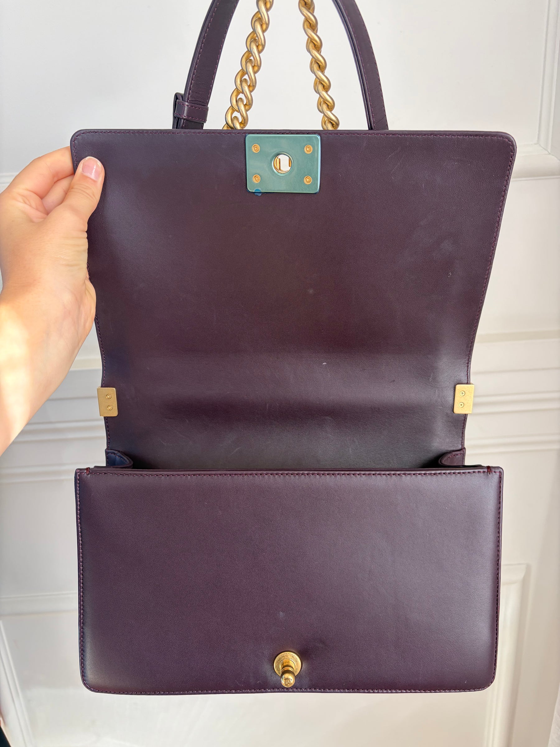 Chanel Aubergine Lambskin Leather Large Boy Bag