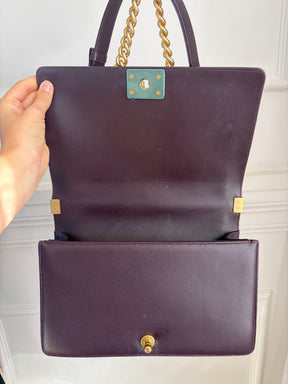 Chanel Aubergine Lambskin Leather Large Boy Bag