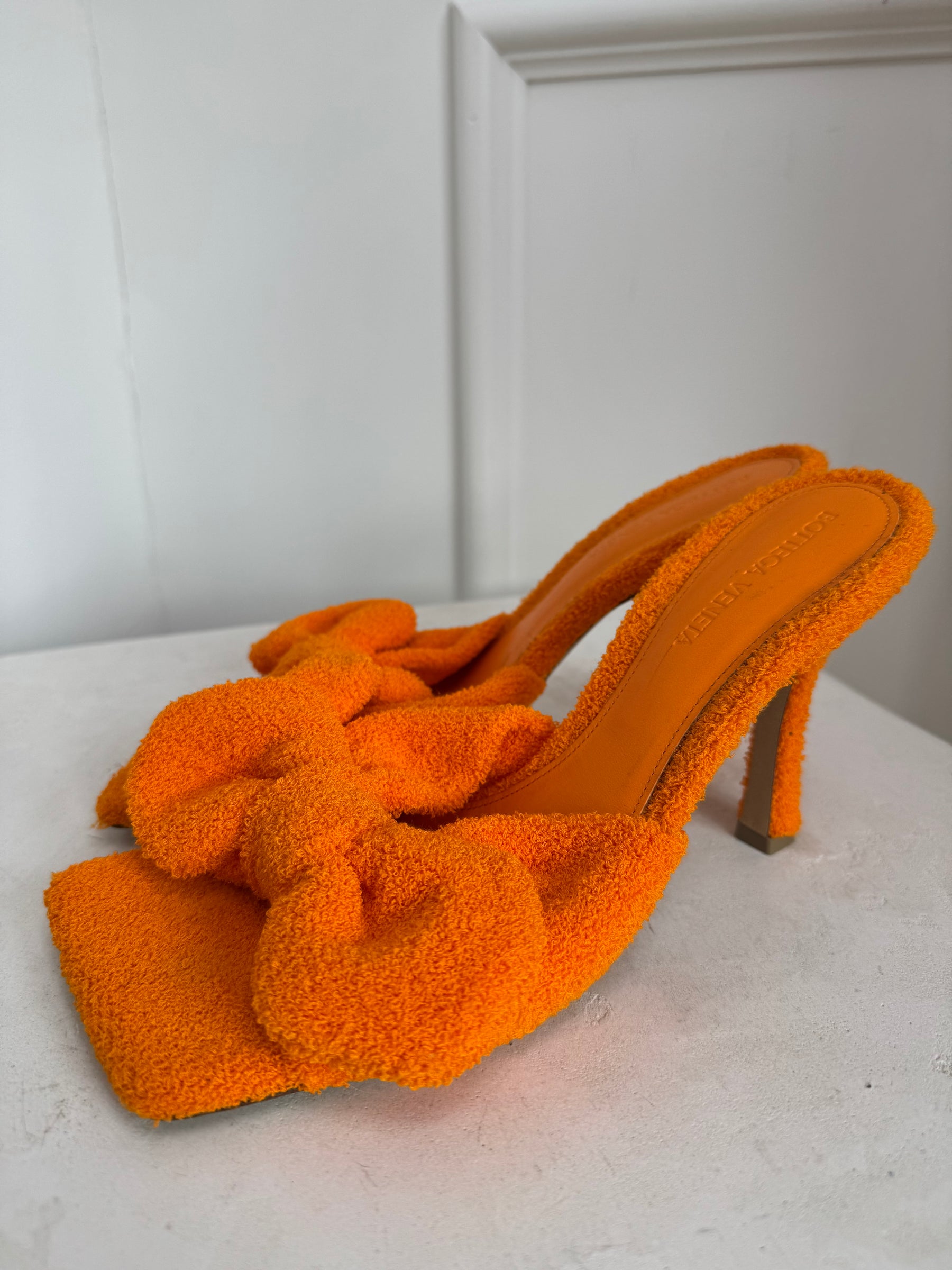 Bottega Veneta Orange Terry Cloth Bow Mules, 38