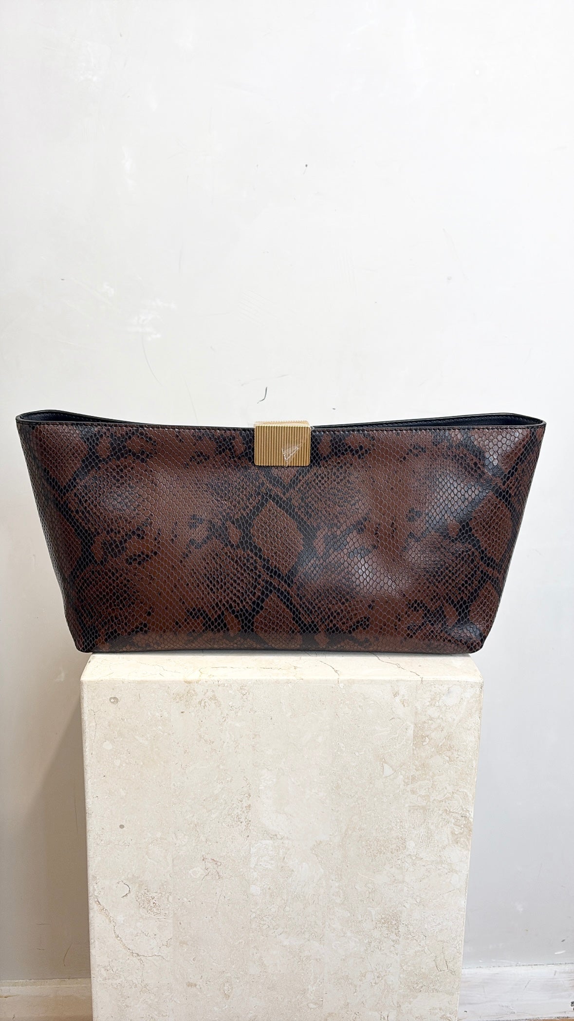 Camilla and Marc Black and Brown Snake Embossed Clutch