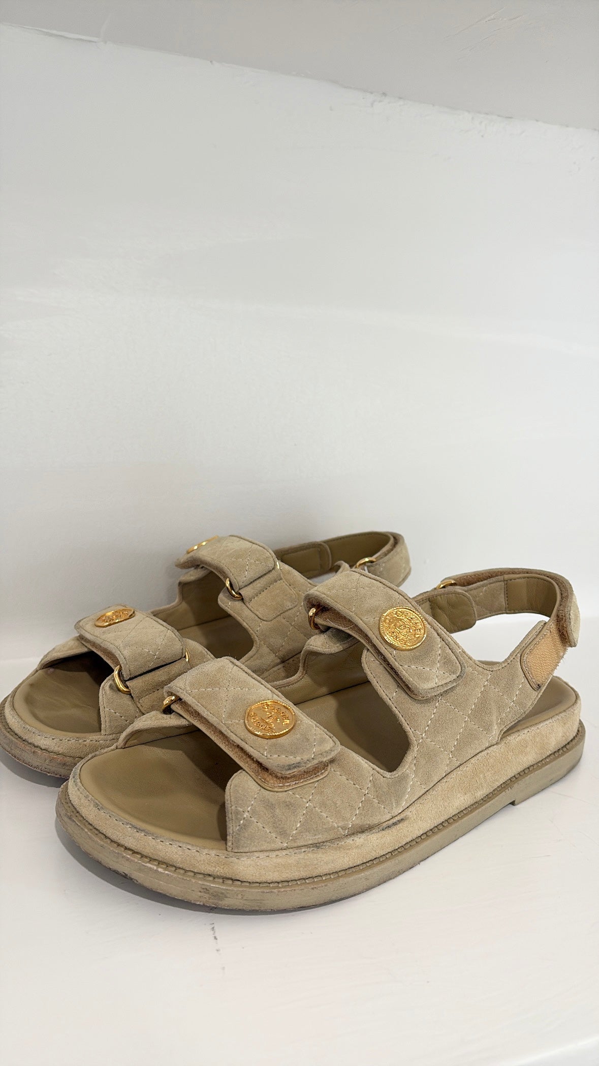Chanel Suede Dad Sandal In Tan, 37C