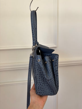 Balenciaga Denim Blue Croc Embossed Small Rodeo Bag