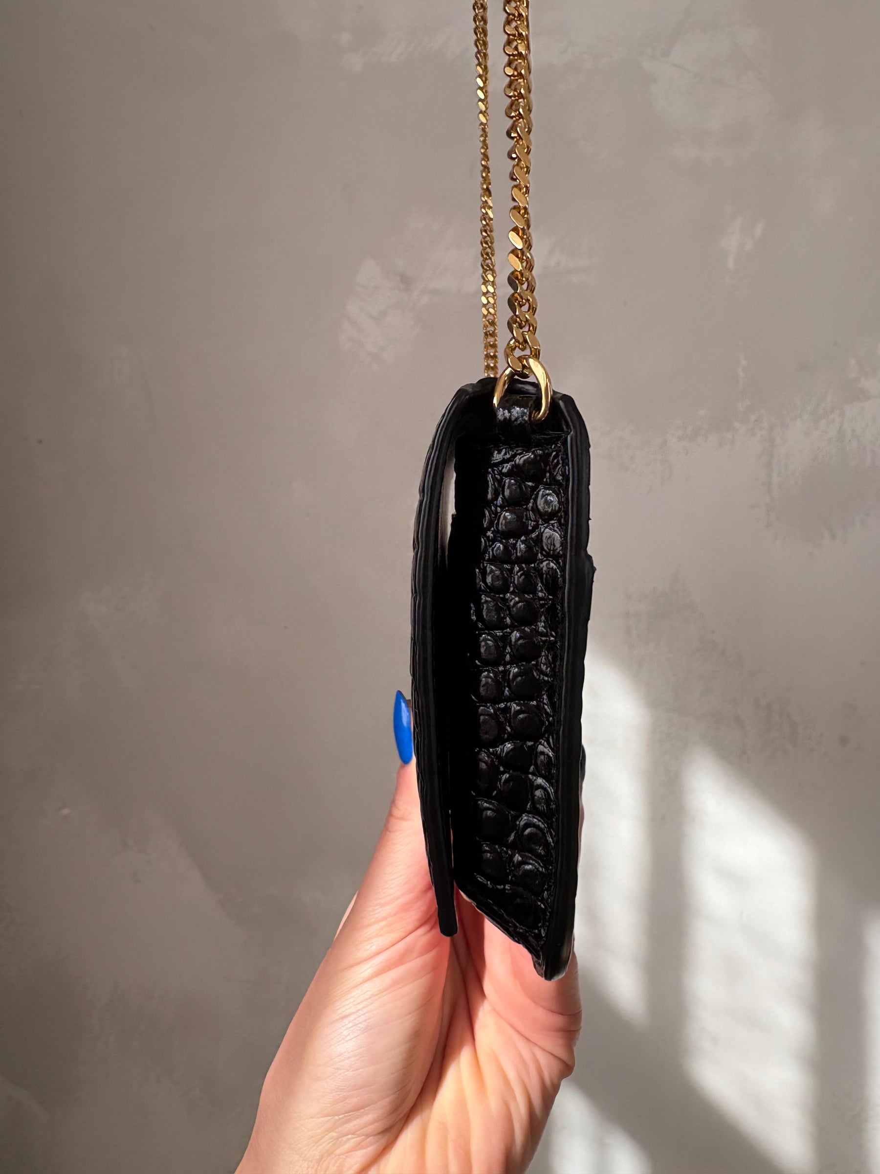 YSL Black Croc Embossed Monogram WOC