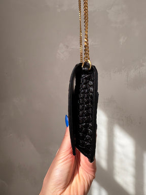 YSL Black Croc Embossed Monogram WOC