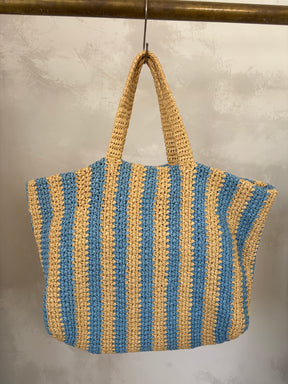 Prada Natural and Blue Raffia Logo Tote