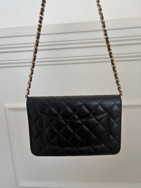 Chanel Black Lambskin Leather Wallet on Chain with Gold Hardware