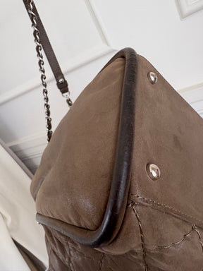 Chanel Taupe Coated Quilted Shoulder Tote
