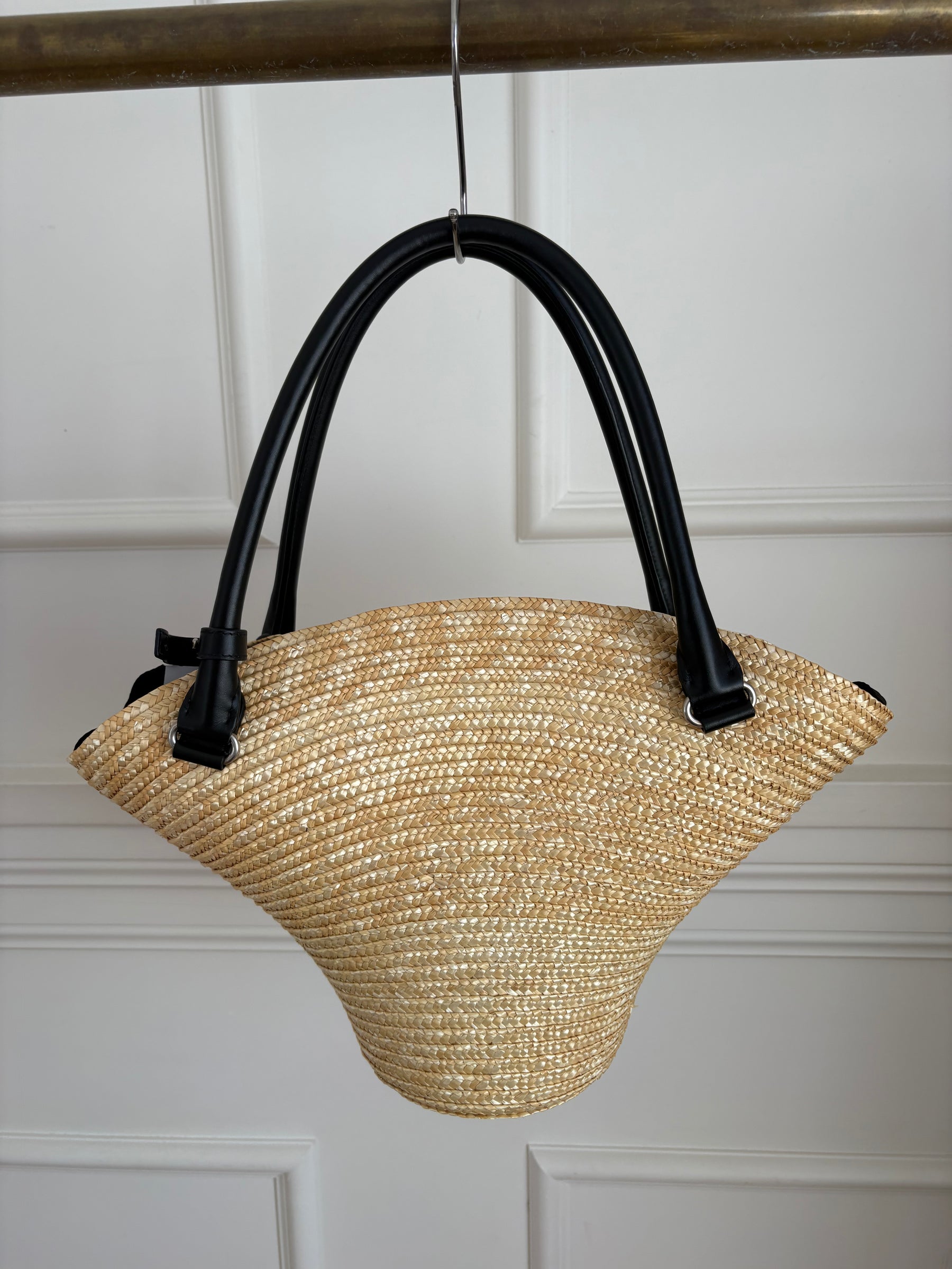 Balenciaga Raffia and Black Leather Mini Beach Tote