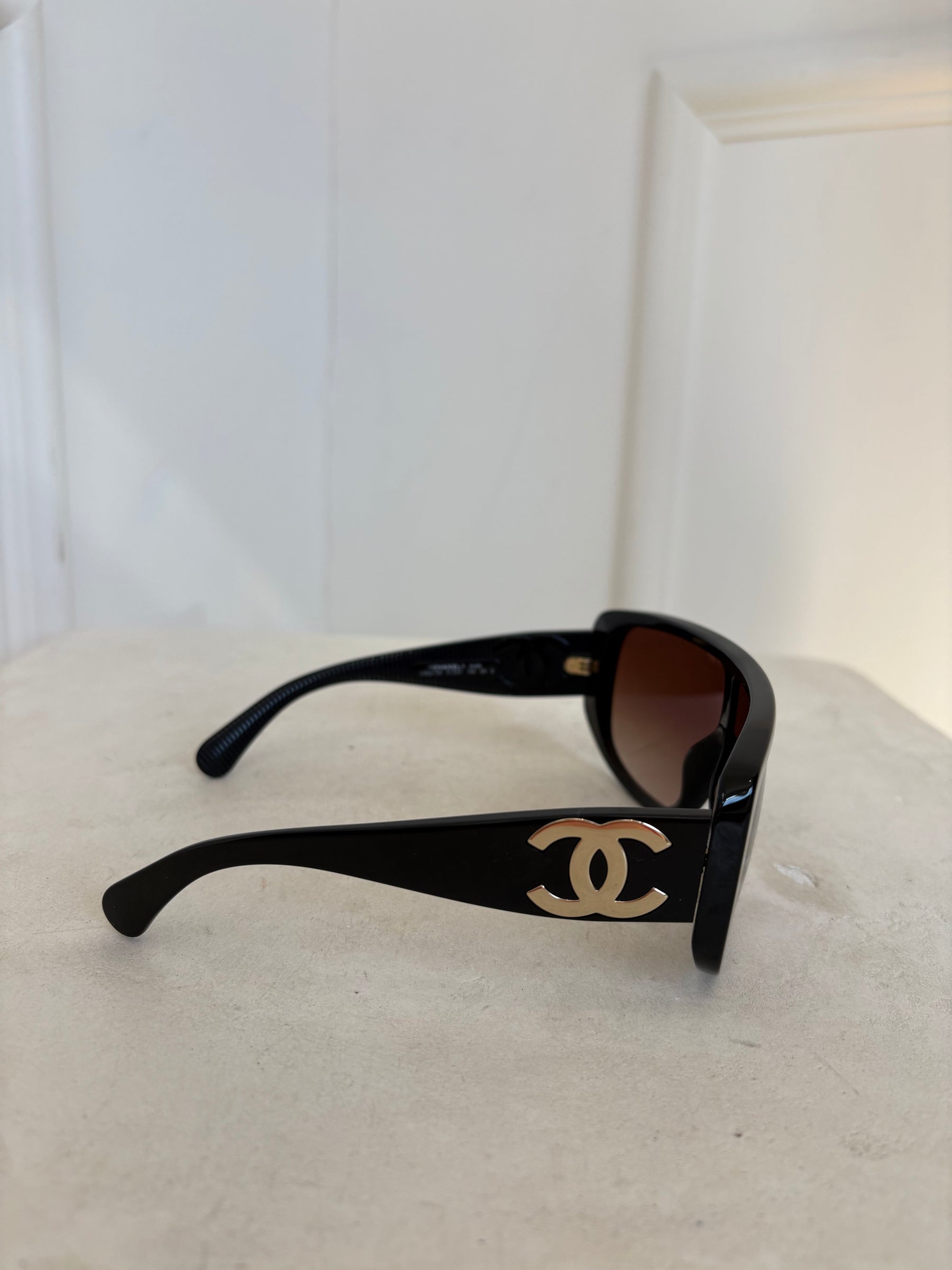 Chanel Black Ski Shield Logo Sunglasses