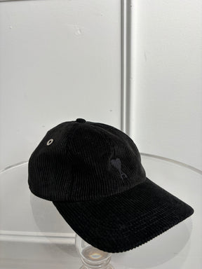 AMI Paris Black Corduroy Logo Cap