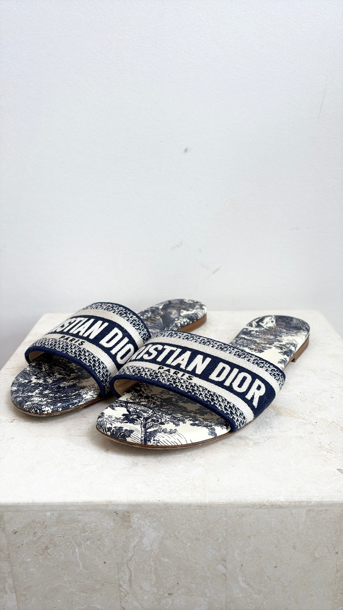 Dior D Way Slides Navy And Cream, 36.5