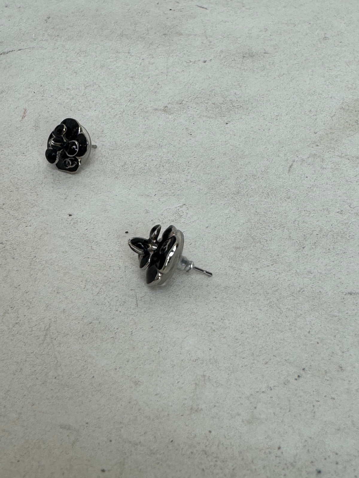 Chanel Camelia Stud Earrings Black