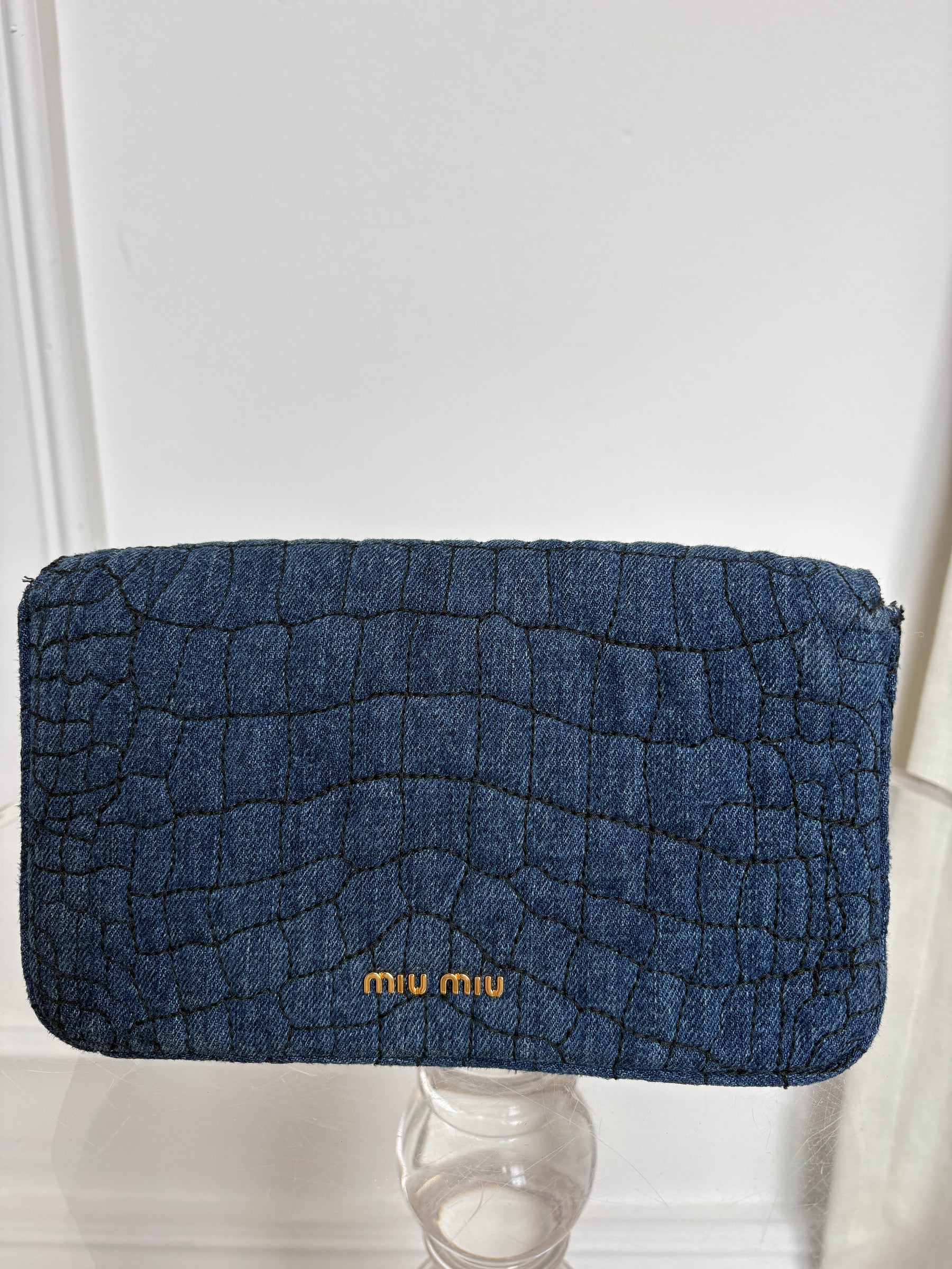 Miu Miu Croc-Embossed Denim Clutch