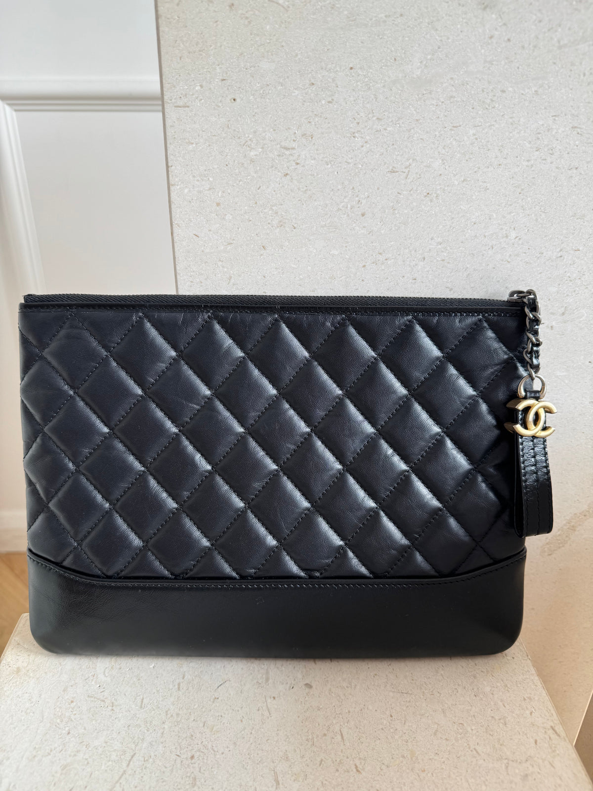 Chanel Black Quilted Leather Gabrielle Pouch