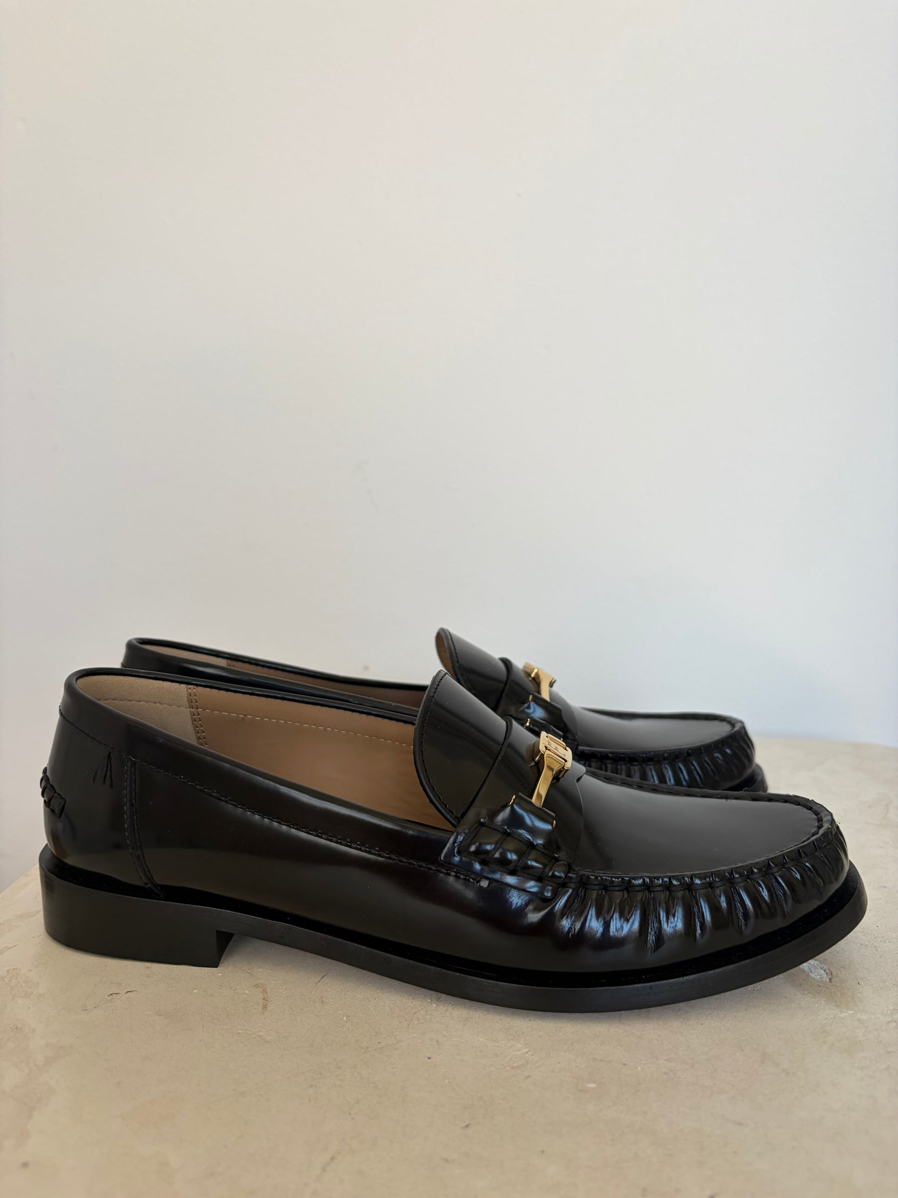 Ferragamo Leather Loafers With Logo Buckle, 7.5