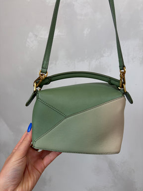 Loewe Green and Beige Ombré Leather Mini Puzzle Bag