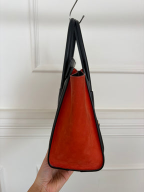 Celine Beige, Black and Red Leather and Suede Luggage Bag