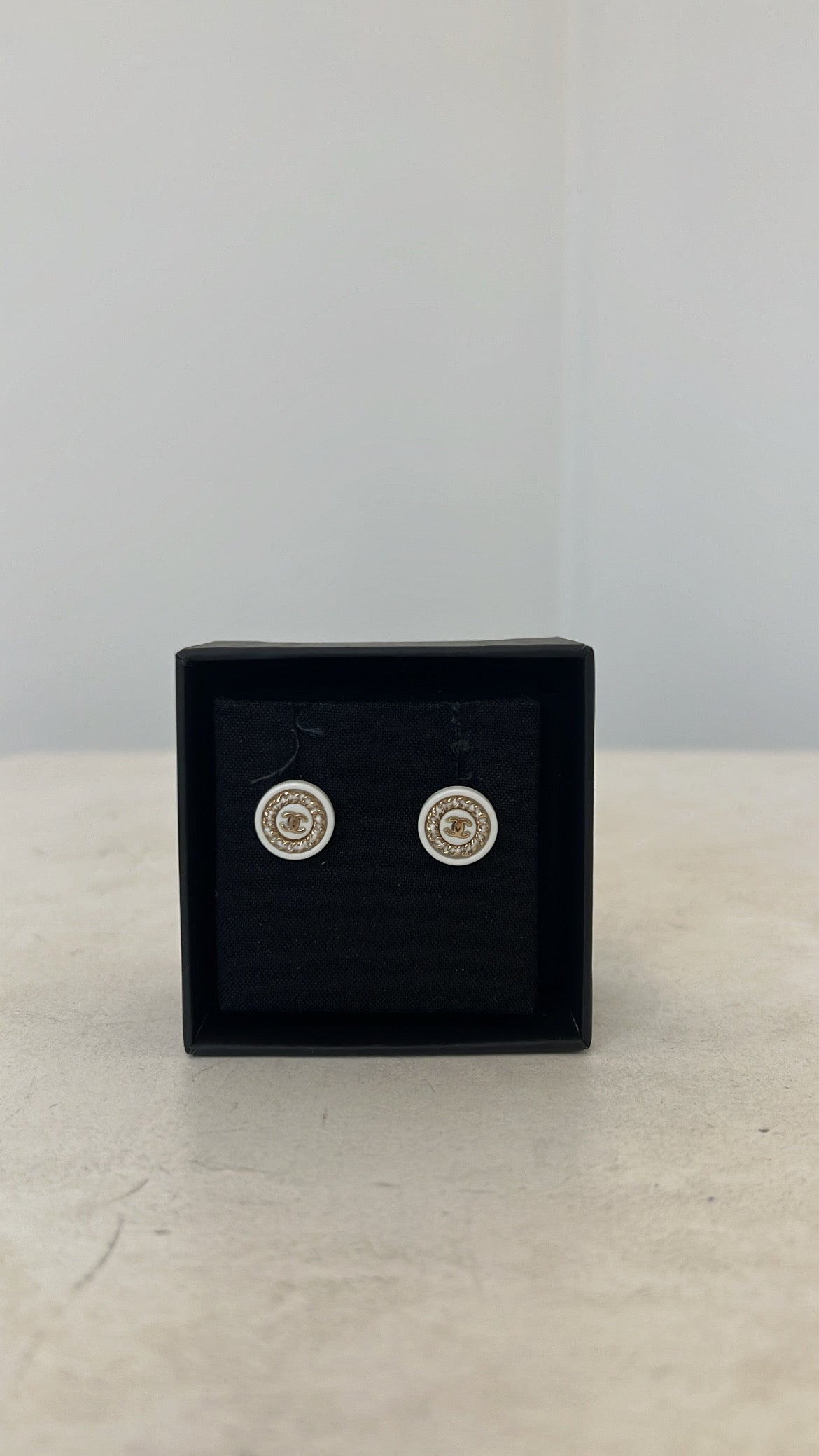Chanel White And Gold Tone Stud Costume Earrings
