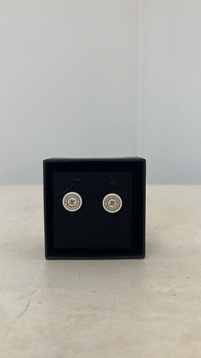 Chanel White And Gold Tone Stud Costume Earrings