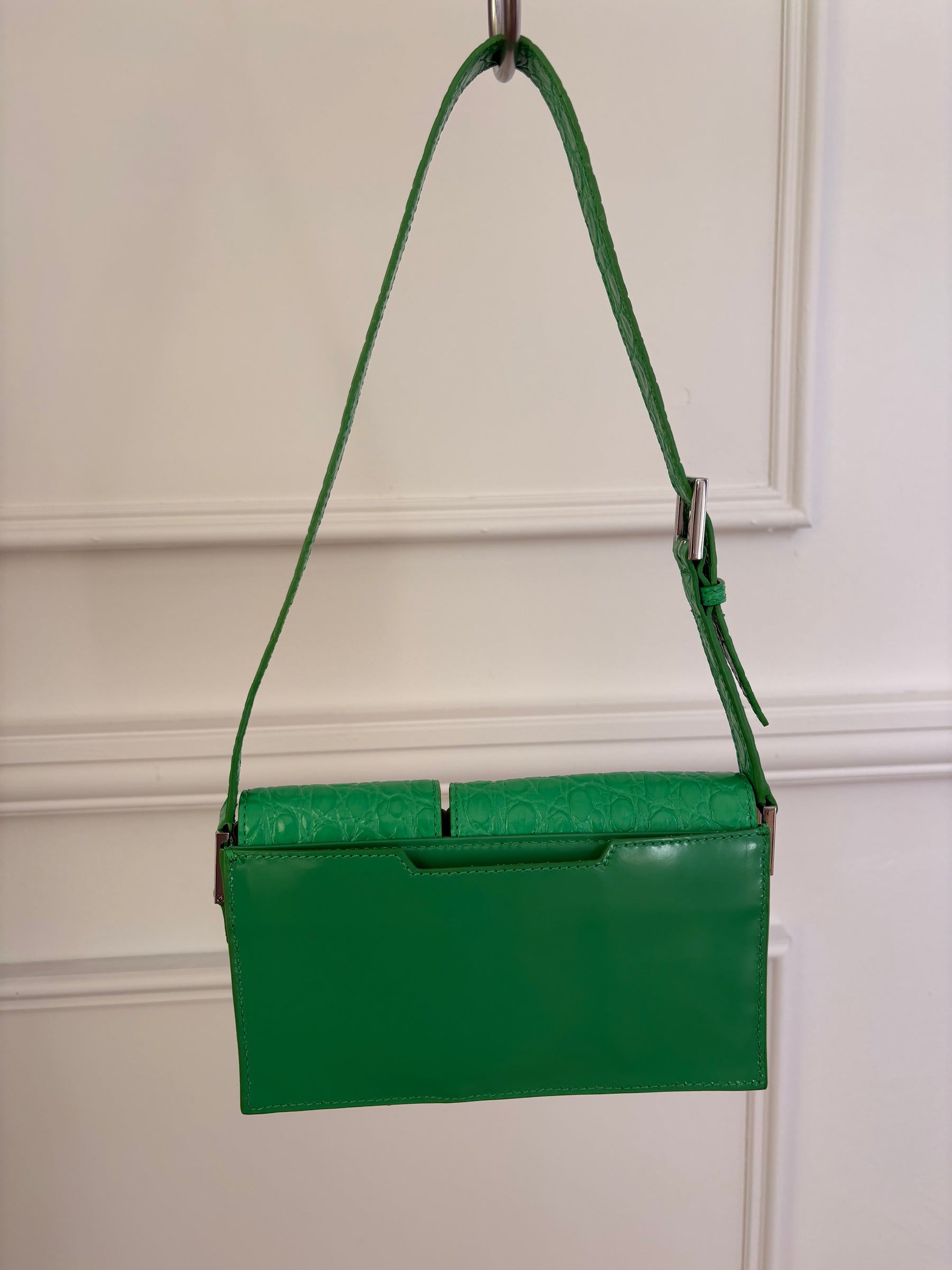 By Far Green Smooth and Croc Embossed Leather "Baby Billy" Bag