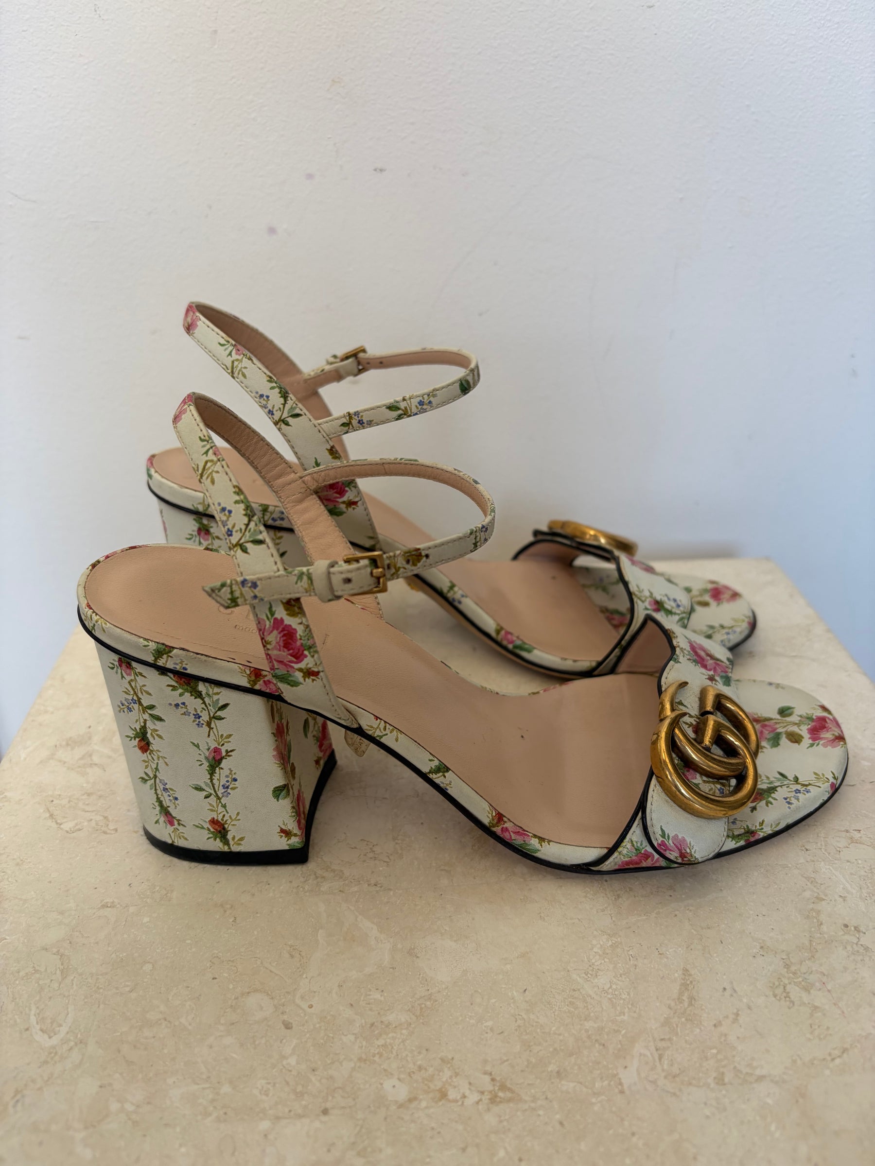 Gucci Rose Floral Marmont Heels, 36