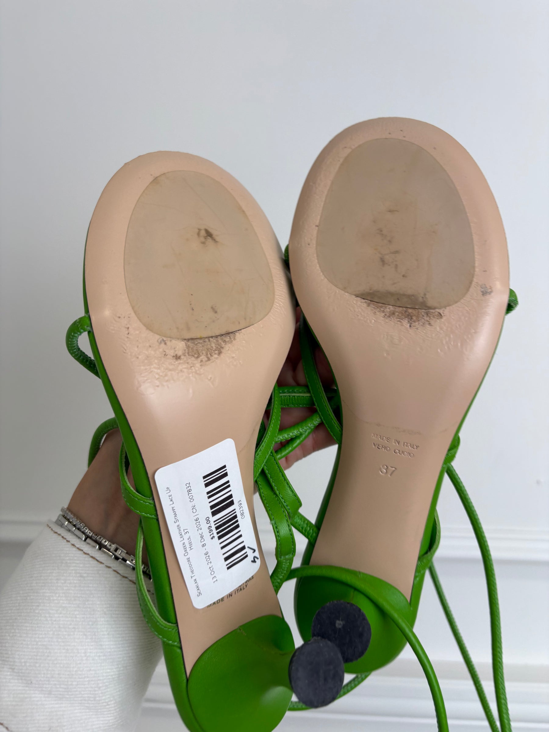 Scanlan Theodore Green Leather Strappy Lace Up Heels, 37