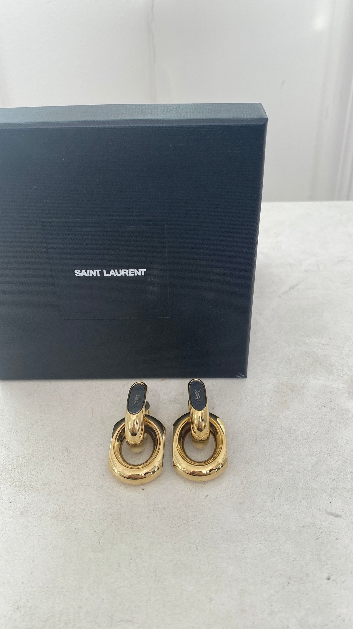 Saint Laurent Gold and Silver Chain Duo Link Drop Logo Earrings, M