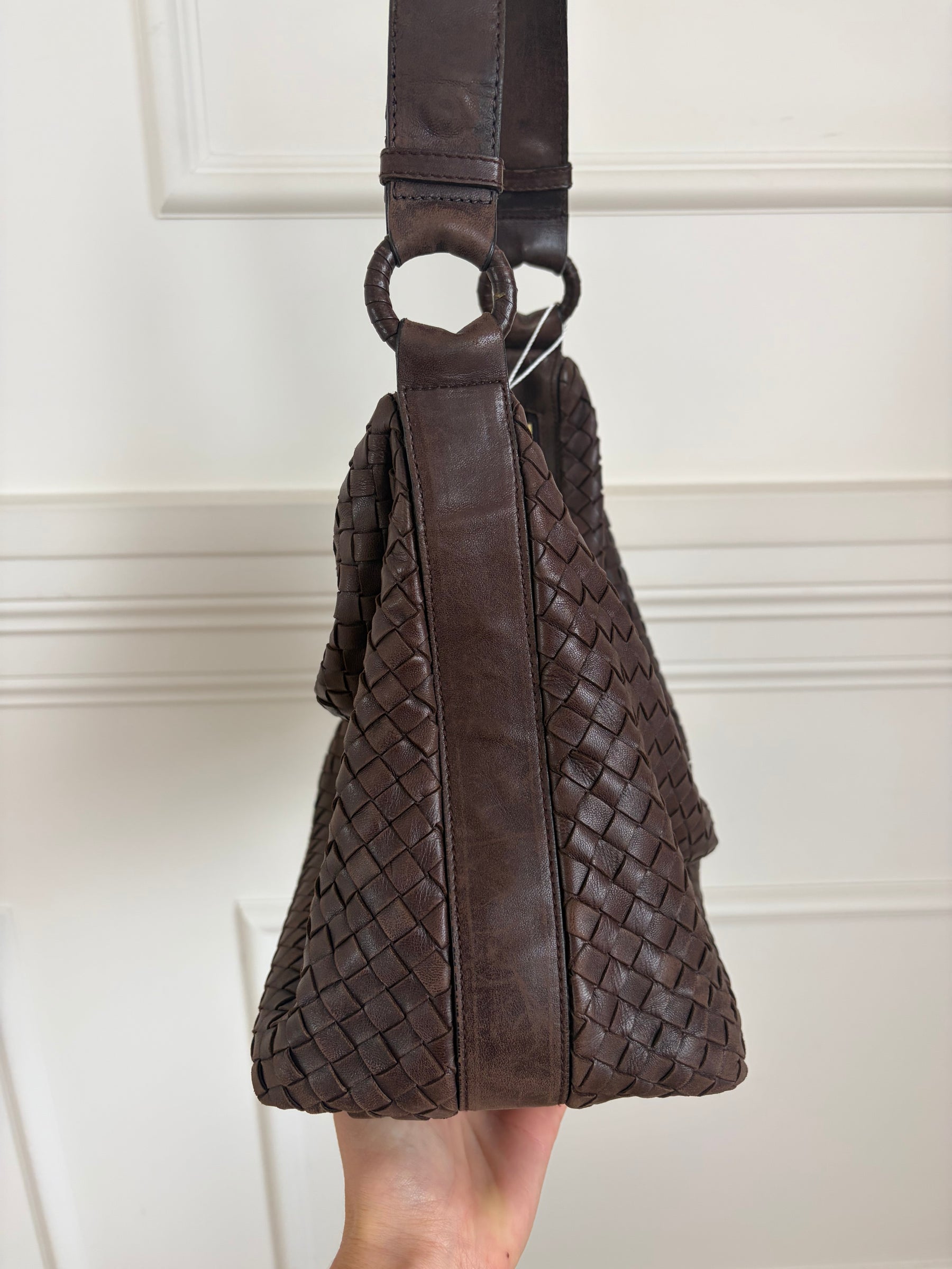 Bottega Veneta Chocolate Brown Intrecciato Leather Pyramid Hobo Bag