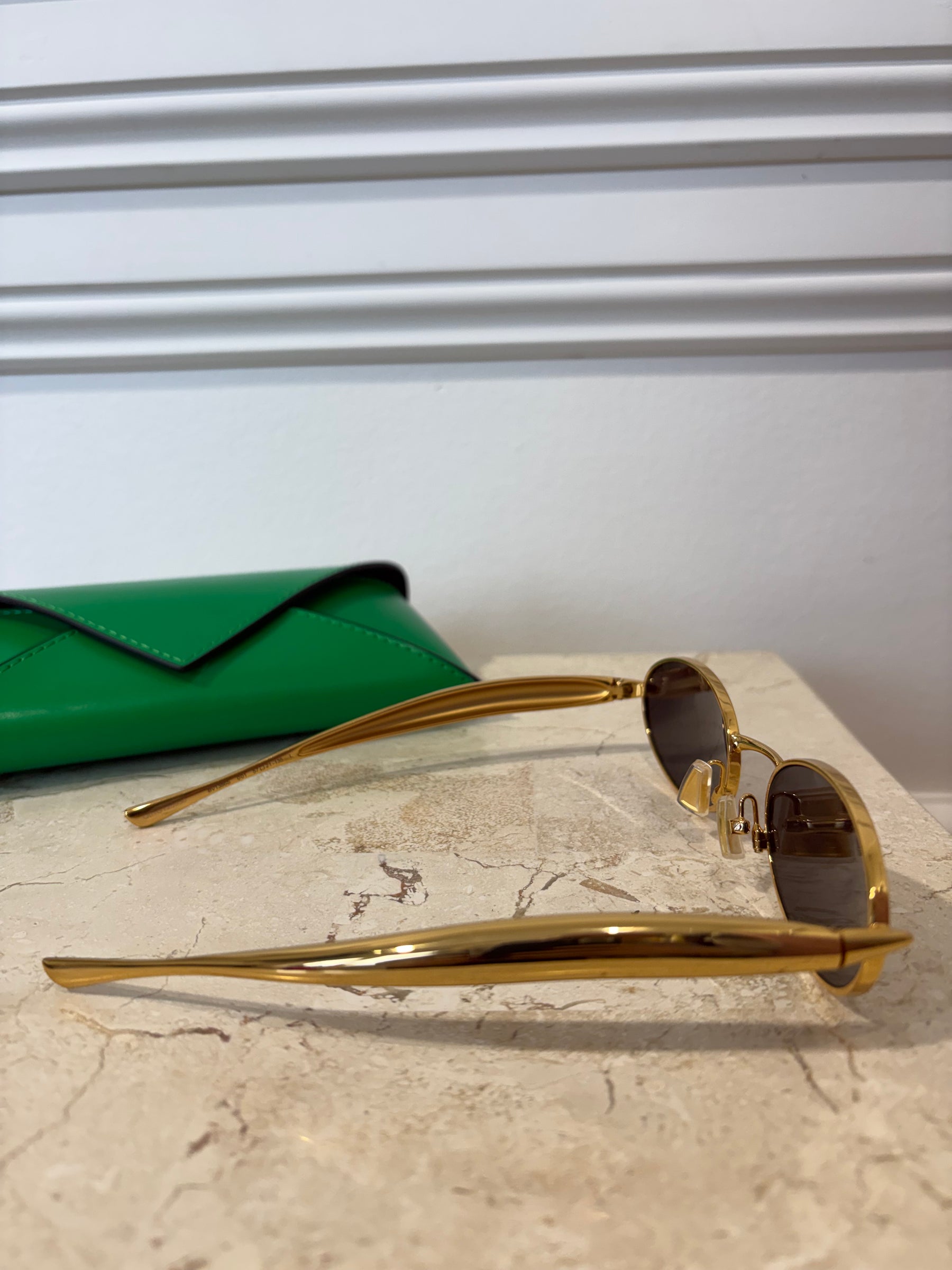 Bottega Veneta Gold Sardine Oval Sunglasses