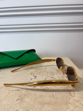 Bottega Veneta Gold Sardine Oval Sunglasses
