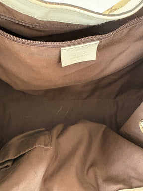 Gucci Canvas Monogram and White Leather Abbey D Ring Hobo Bag