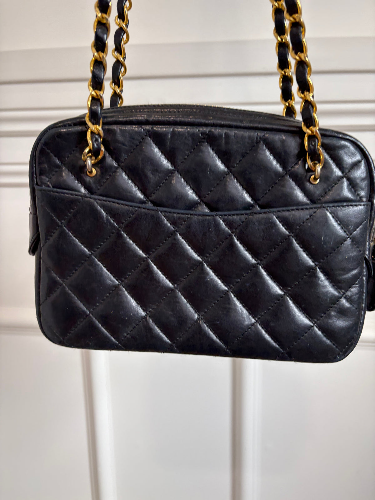 Chanel Navy Quilted Lambskin Leather Shoulder Camera Bag
