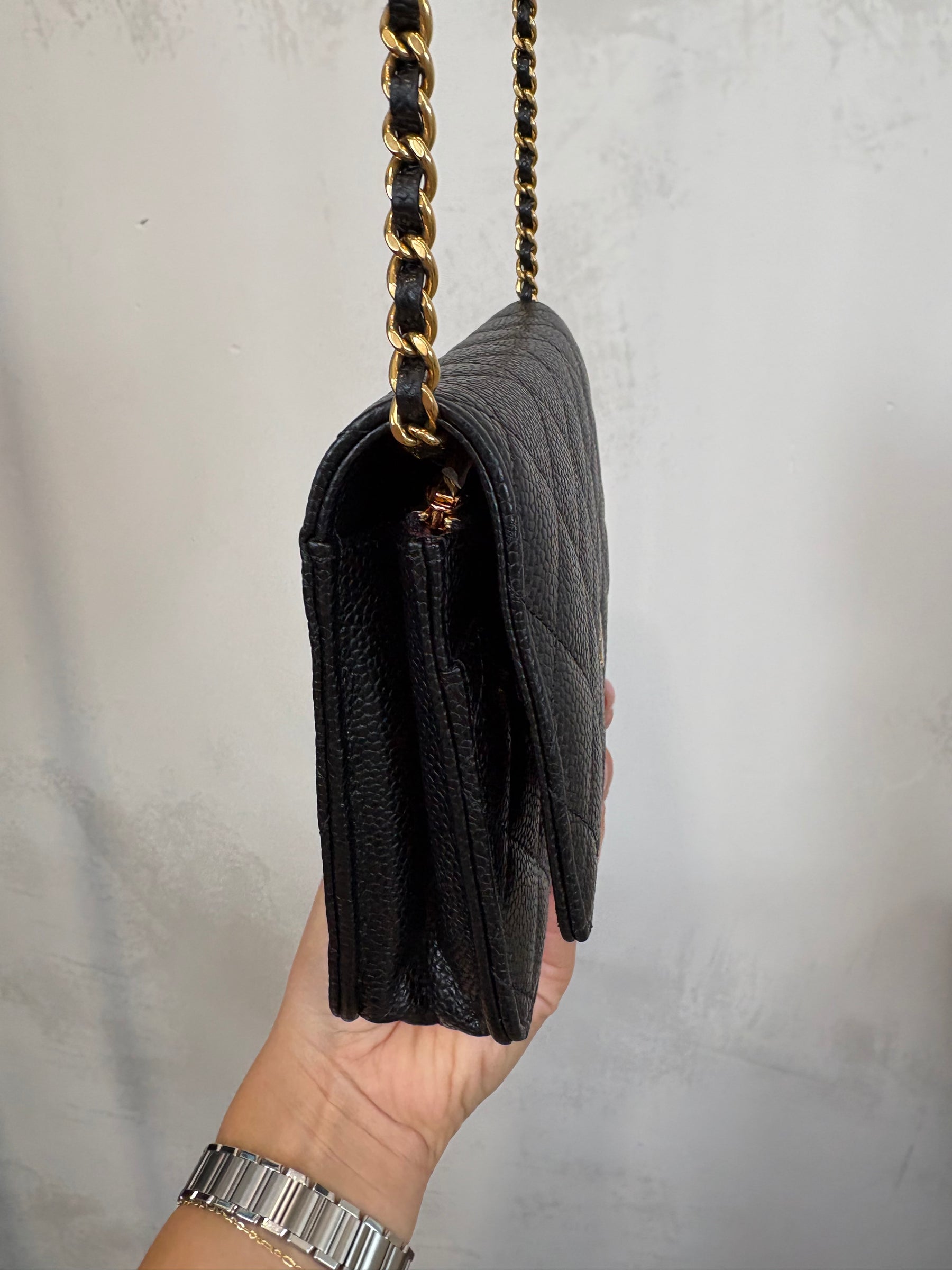 Chanel Caviar Leather Wallet On Chain Black Gold Hardware