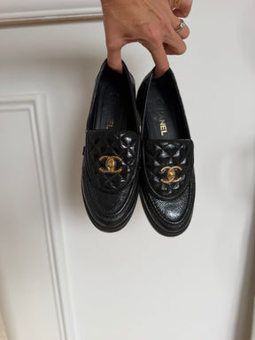 Chanel Black Patent Leather Turnlock Loafer, 39 C