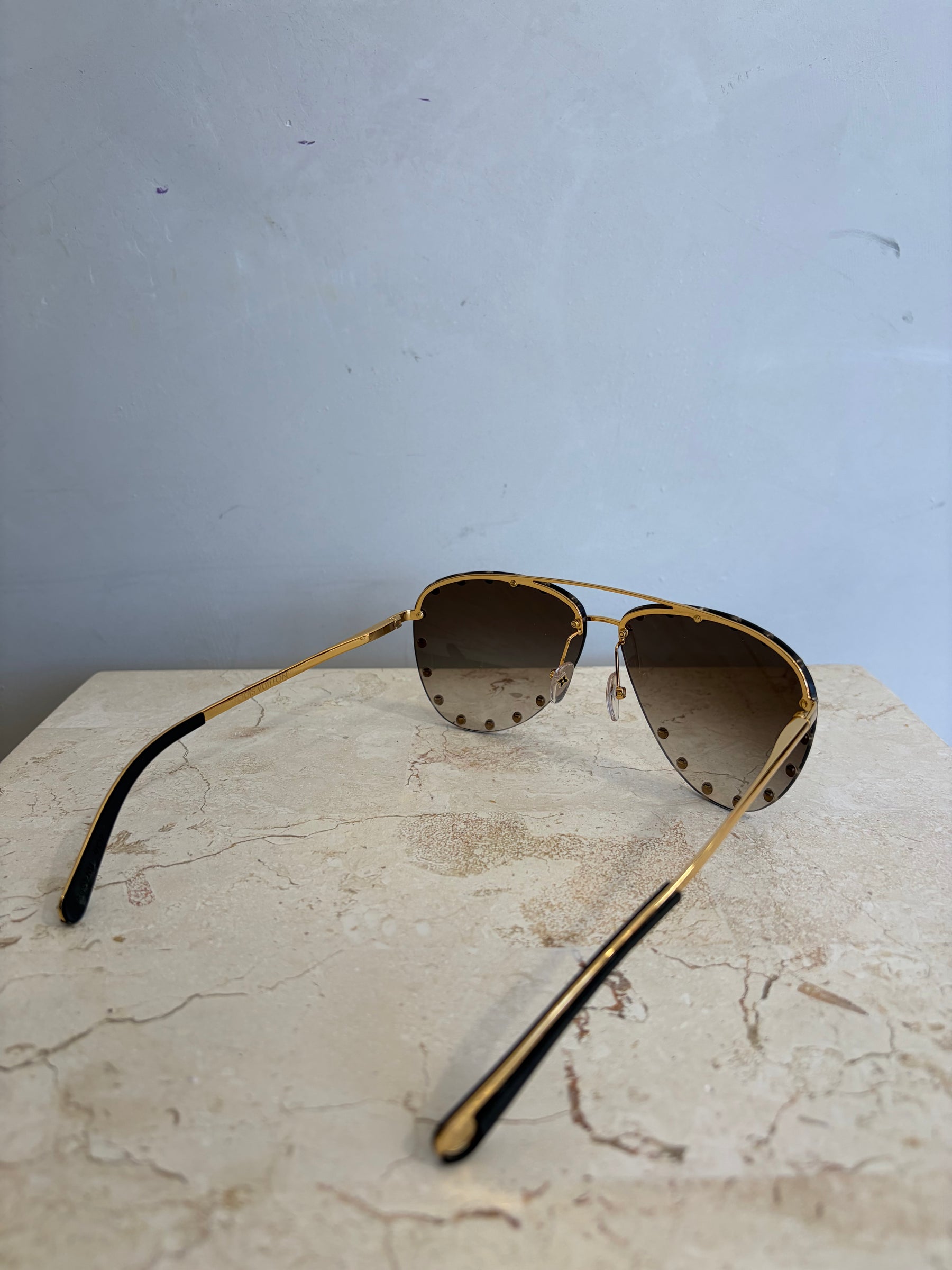 Louis Vuitton Gold Studded Aviator Sunglasses
