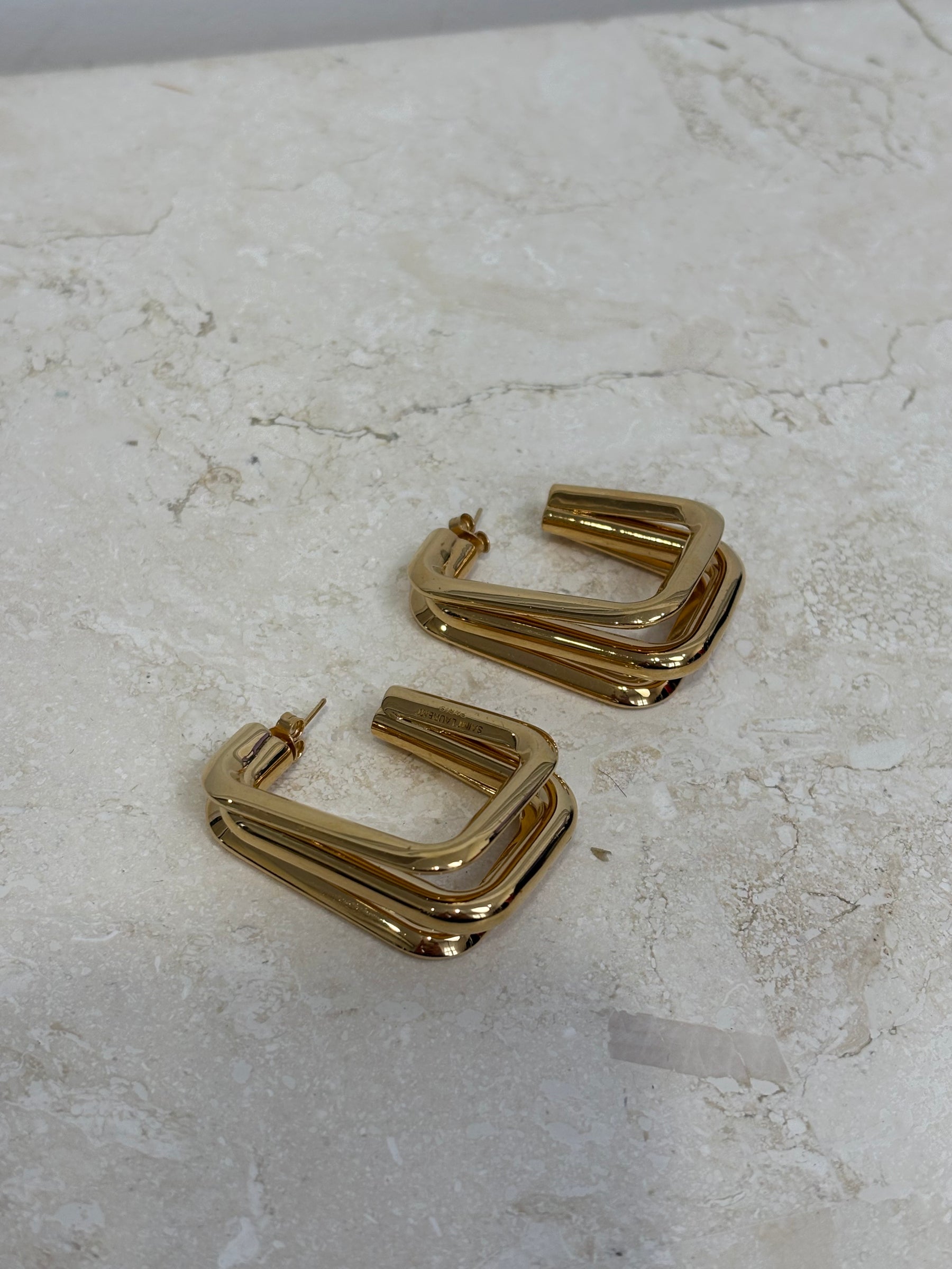 Saint Laurent Gold Tone Hoop Earrings