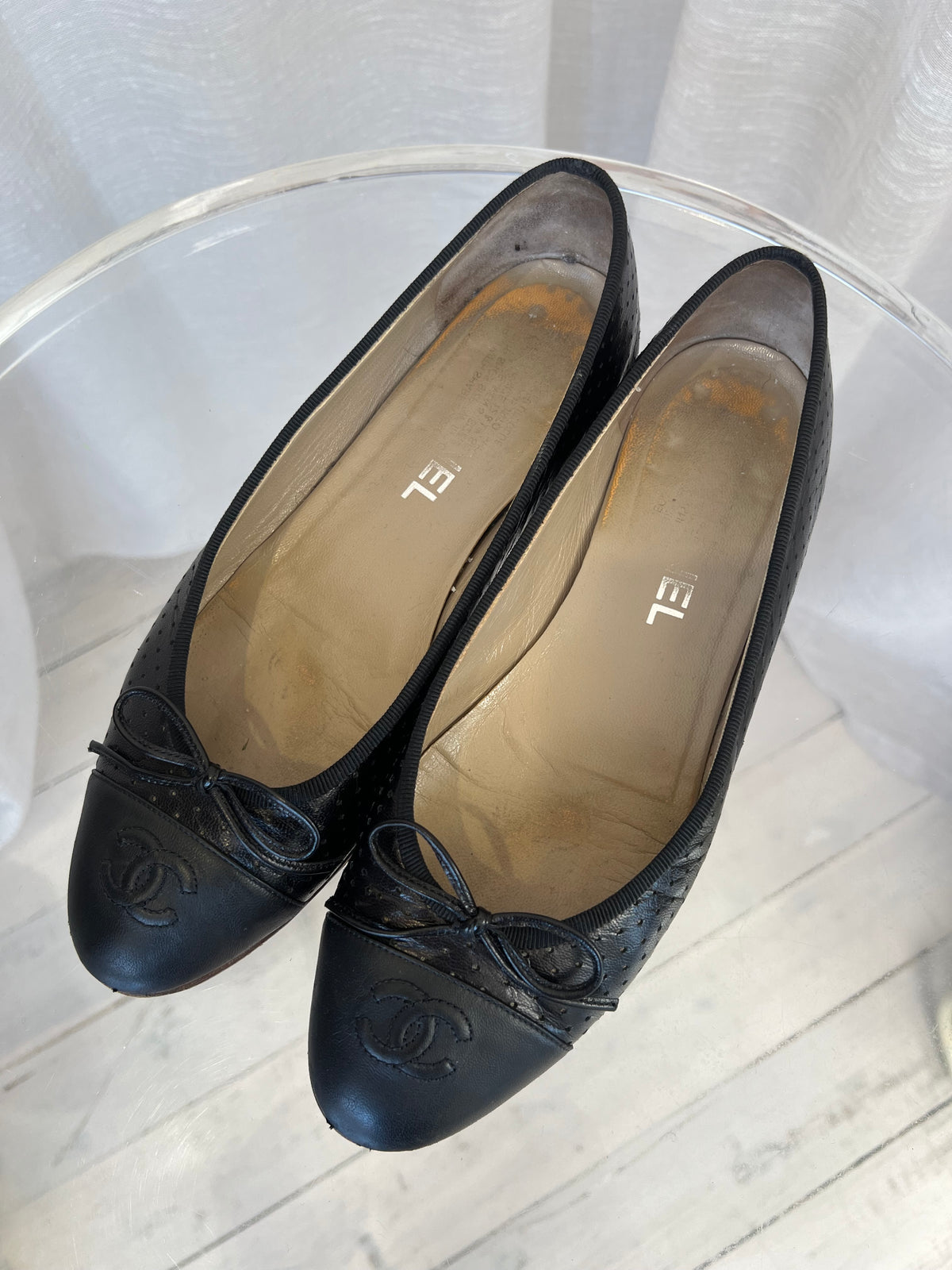 Chanel Black Perforated Ballet Flats, 39