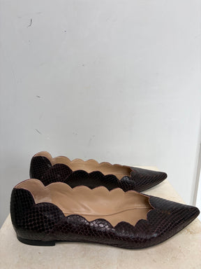 Chloé Plum Python Pointed Scalloped Ballet Flats, 37.5