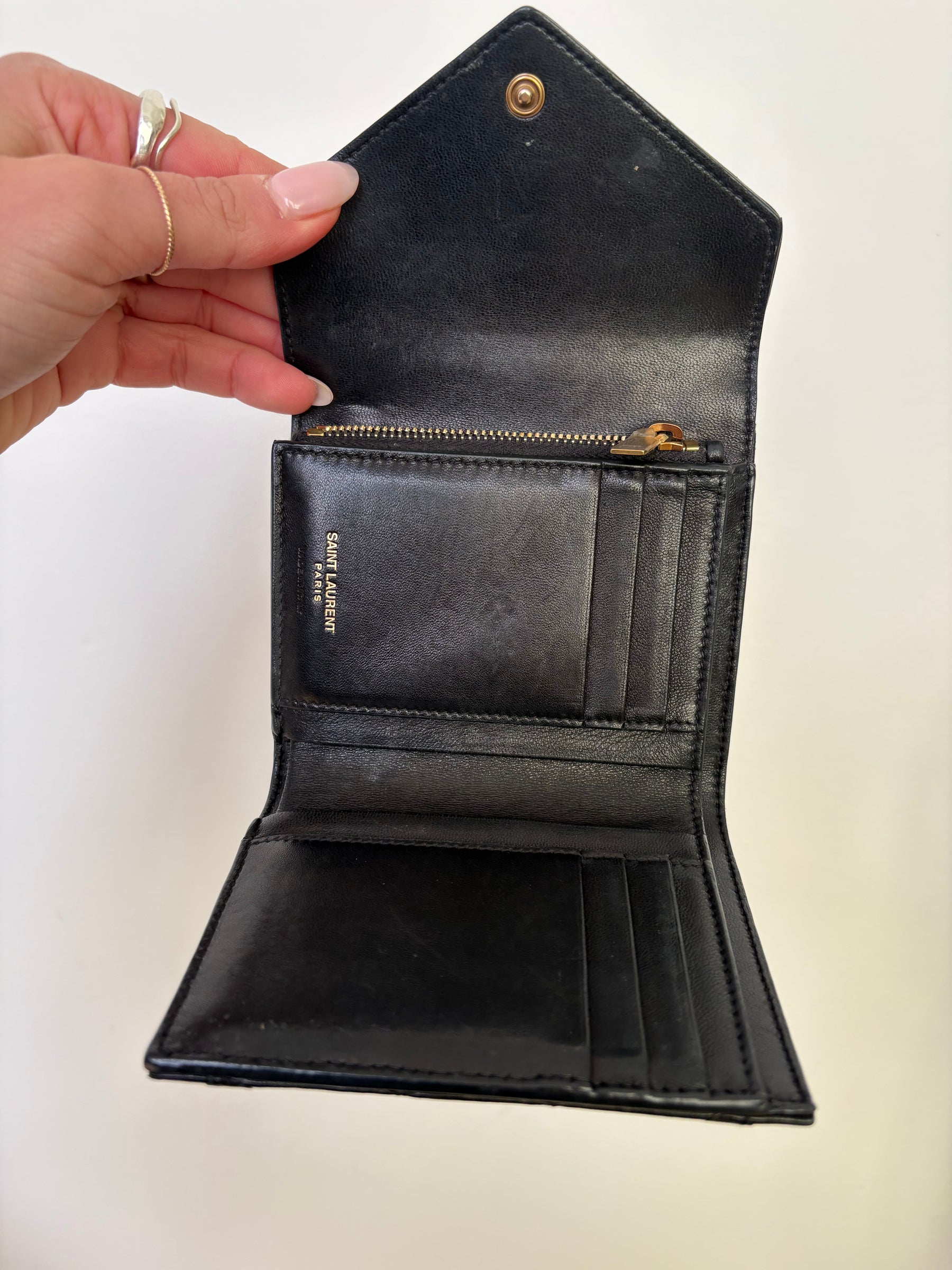 Saint Laurent Quilted Lambskin Tri Fold Wallet Black
