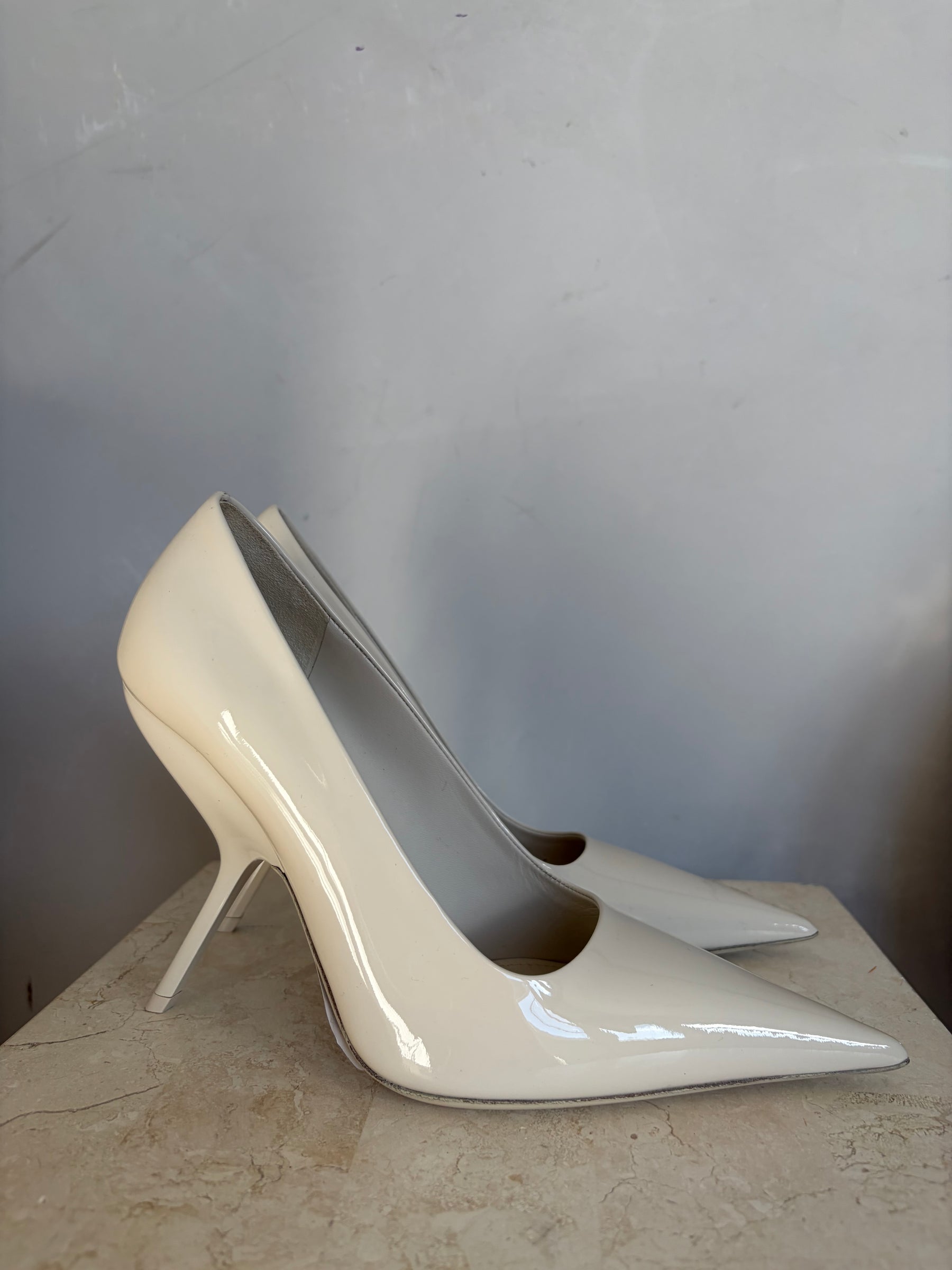 Salvatore Ferragamo Cream Patent Leather Pumps, 8