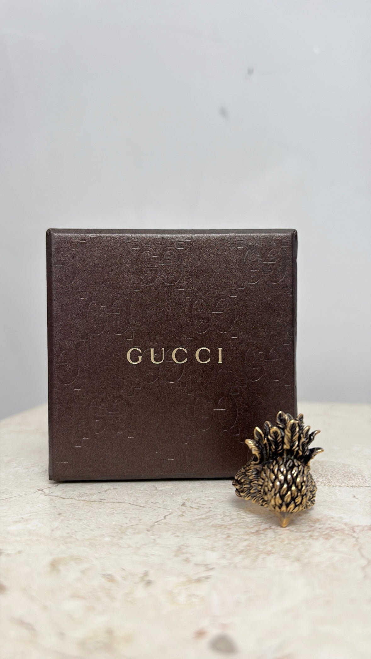 Gucci Gold Tone Eagle Head Ring, 16