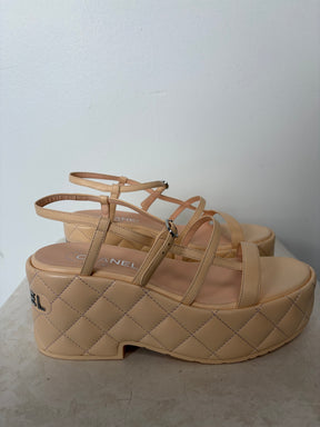 Chanel Pale Peach Quilted Leather Platform Sandals, 39 C